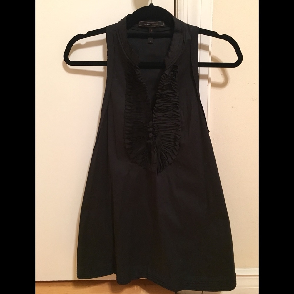 BCBG Black Ruffled A-line Shirt